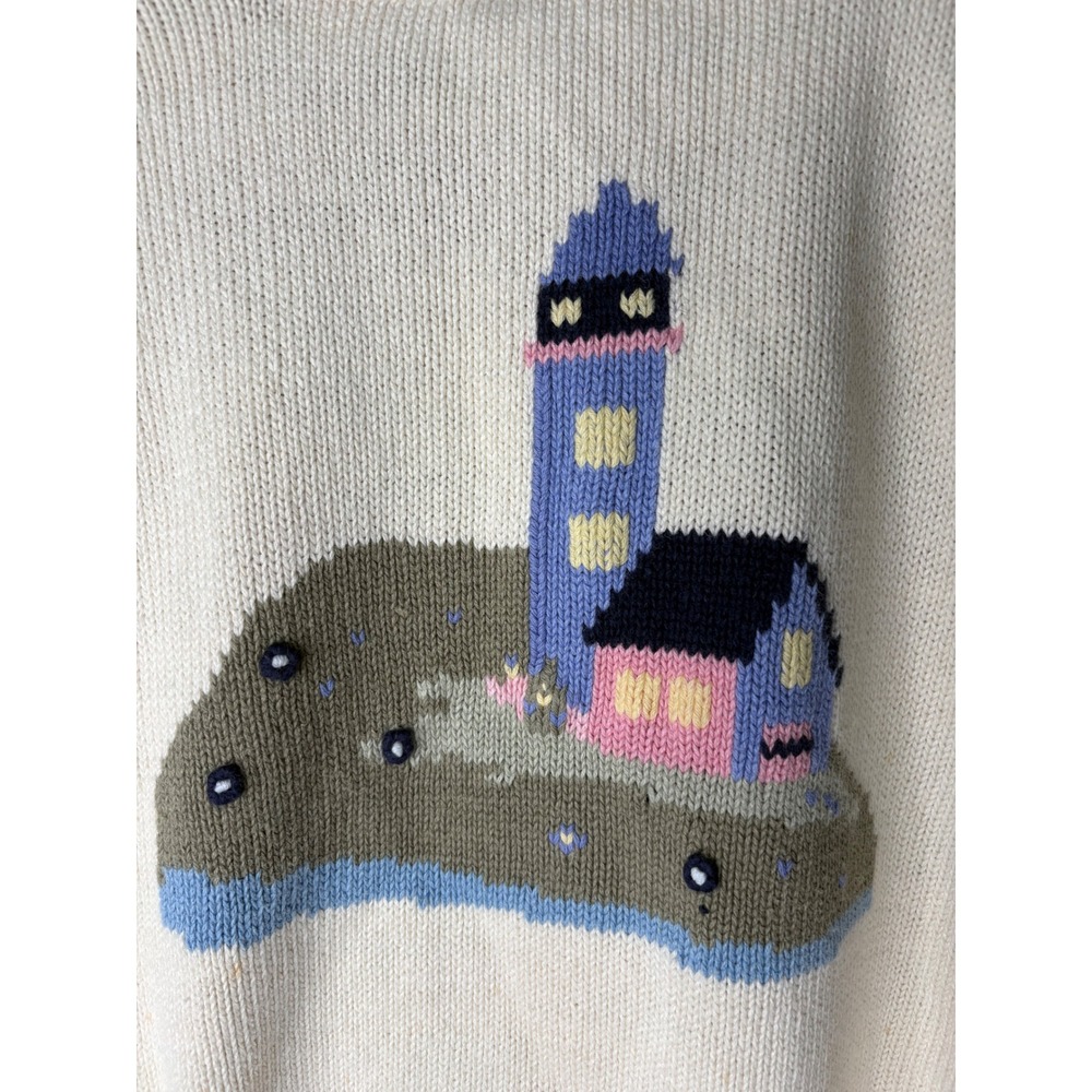 Vtg Northern Isles M Scenic Sailboat Coastal Knit Cardigan Button Sweater Granny - Picture 6 of 6